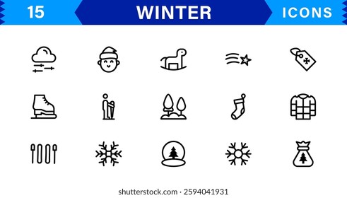 Seasonal Winter Icons. Scalable Illustrations for Snowflakes, Ice, Winter Sports, and Cozy Winter Activities