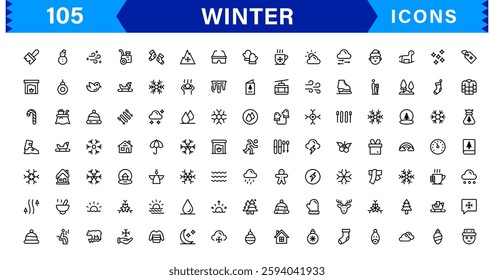 Seasonal Winter Icons. Scalable Illustrations for Snowflakes, Ice, Winter Sports, and Cozy Winter Activities