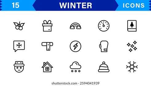 Seasonal Winter Icons. Scalable Illustrations for Snowflakes, Ice, Winter Sports, and Cozy Winter Activities