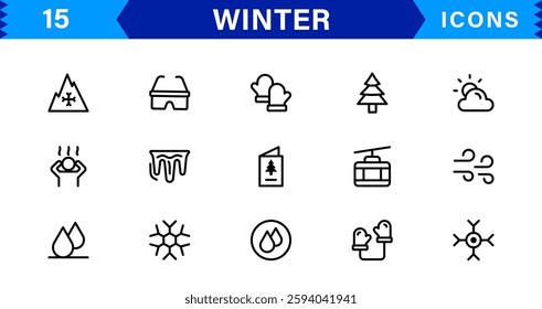 Seasonal Winter Icons. Scalable Illustrations for Snowflakes, Ice, Winter Sports, and Cozy Winter Activities