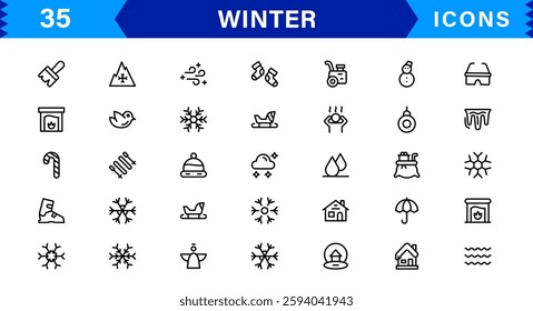 Seasonal Winter Icons. Scalable Illustrations for Snowflakes, Ice, Winter Sports, and Cozy Winter Activities