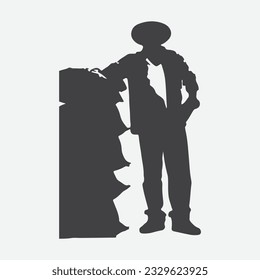 Seasoned Wisdom, Silhouettes of Mature Farmers Leaning on a Pile of Burlap