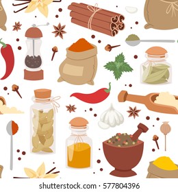 Seasoning food herbs natural vector ingredient seamless pattern