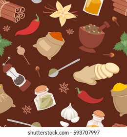 Seasoning food herbs natural vector ingredient seamless pattern