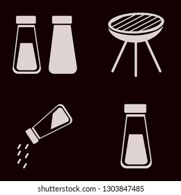 seasoning icon set with salt pepper shaker, grill and salt shaker vector illustration