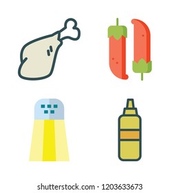 seasoning icon set. vector set about meat, mustard, salt shaker and chilli icons set.