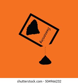 Seasoning package icon. Orange background with black. Vector illustration.