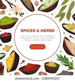 Seasoning and Spices Banner Design with Pile of Condiments in Bowl Vector Template