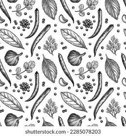 Seasonings and herbs seamless pattern.