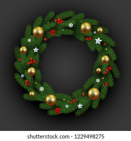 Seasons background with Christmas wreath