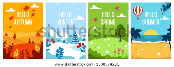 Seasons Backgrounds Autumn Spring Summer Winter Stock Vector (Royalty ...