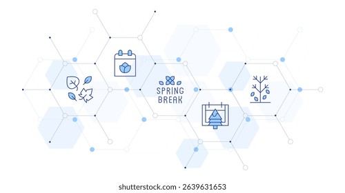 Seasons Banner Vector Illustration with Icon Style in Between. Line Duotone icon. Containing. leaves, spring, spring break, winter, tree.