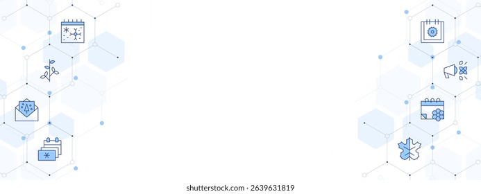 Seasons Banner Vector Illustration with Two-sided Icon Style. Line Duotone icon. Containing. winter, tree branch, greeting card, seasons, maple leaf, calendar, announce, summer.