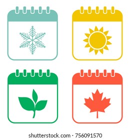 Seasons calendar color icons set. Four seasons.