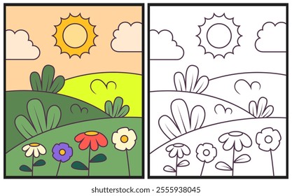 Seasons coloring page vector illustration