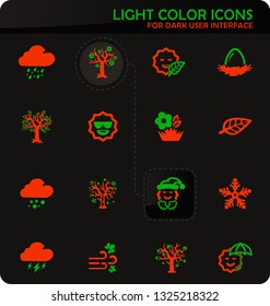 Seasons easy color vector icons on dark background for user interface design