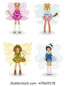 Seasons fairy girls, isolated. vector illustration