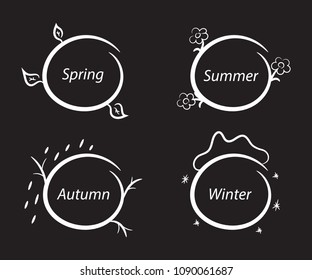 Seasons frames nature chalk and black board set design elements. Vector illustration.