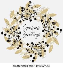 Seasons Greatings wreath vector pattern on a light background