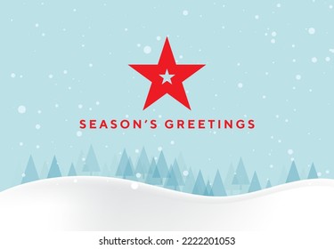 season's greeting with star and pine forest terrain snowfall winter celebration theme background advertisement brochure template banner website cover product package design presentation.