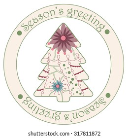 Seasons greeting sticker with christmas tree