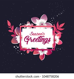 Season's greeting template, beautiful origami floral elements frame with calligraphy