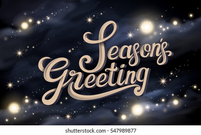 Season's greeting template, fantastic greeting card with tranquil starry night background