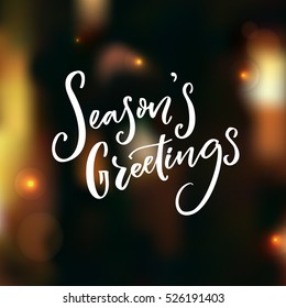Season's greeting text on dark vector background with Christmas lights. Photo overlay