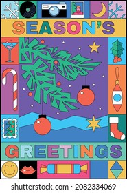 Season's Greetings Abstract Mosaic Illustration, Christmas and New Year Attributes 
