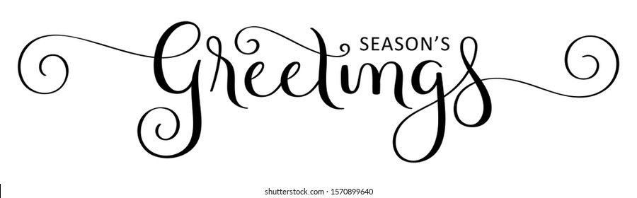 SEASON'S GREETINGS black vector brush calligraphy with flourishes