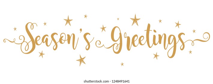 Season's Greetings brush calligraphy vector banner golden stars color