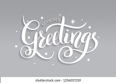 Season's Greetings brush calligraphy vector banner. Lettering winter frosty card white text on a snowy background. Christmas posters, cards, headers, website