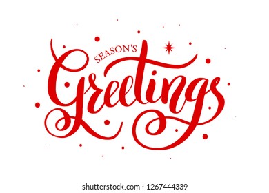 Season's Greetings brush calligraphy vector banner. Lettering winter frosty card red text on isolated background. Christmas posters, cards, headers, website