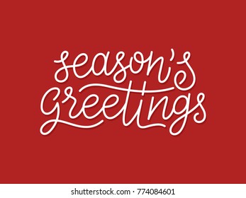 Seasons greetings calligraphic line art style lettering quote on red background. Gift card design with wishes for winter holiday. Vector modern typography