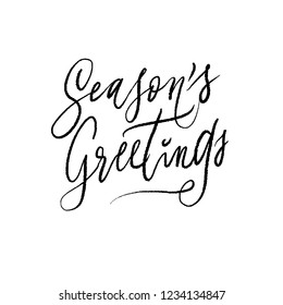 Seasons Greetings Calligraphy. Greeting Card Black Typography on White Background. Vector Illustration Hand Drawn Lettering. 