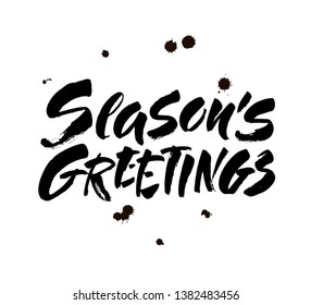 Seasons greetings calligraphy lettering text on white background with vintage paper texture. Retro greeting card for Christmas and New Year holidays. Vector background