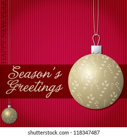 Season's Greetings candy cane bauble card in vector format.