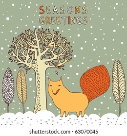seasons greetings card with fox