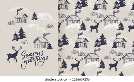 Nordic Deer Scene Stencil Stocking Christmas