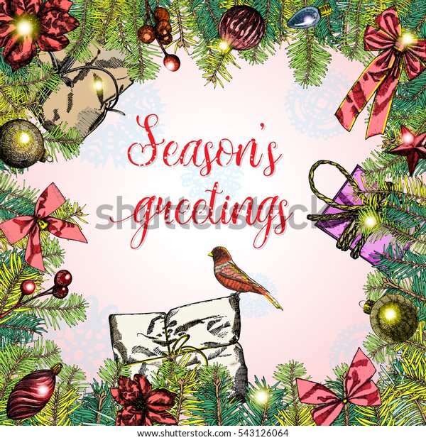 Seasons Greetings Christmas Greeting Card Calligraphy Stock Image