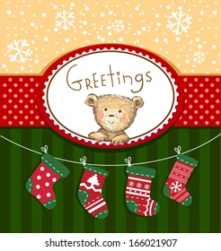 Seasons Greetings - cute greeting card with Teddy bear
