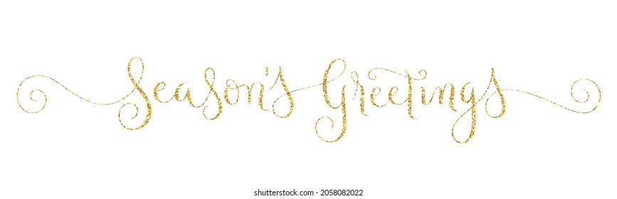 SEASON'S GREETINGS gold glitter vector brush calligraphy banner on white background
