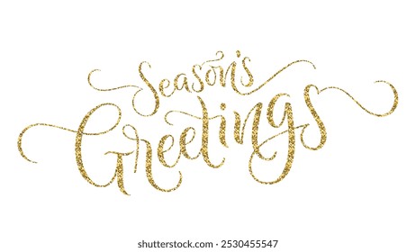 SEASON'S GREETINGS gold glitter vector brush calligraphy banner on white background