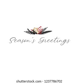 Season's Greetings Hand Lettering Greeting Card. Vector Illistration. Modern Calligraphy. Handwritten Christmas Decor. Isolated on white background.