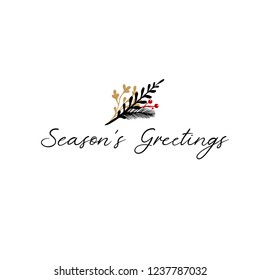 Season's Greetings Hand Lettering Greeting Card. Vector Illistration. Modern Calligraphy. Handwritten Christmas Decor. Isolated on white background.