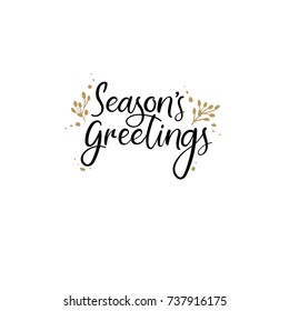 Season's Greetings Hand Lettering Greeting Card. Vector Illistration. Modern Calligraphy. Handwritten Christmas Decor