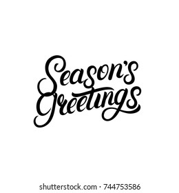 Seasons Greetings Hand Written Lettering Design. Modern Brush Calligraphy For Christmas Card. Isolated On Background. Vector Illustration.