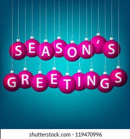 Season's Greetings hanging bauble card in vector format.