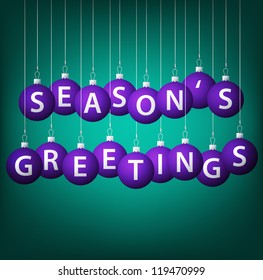 Season's Greetings hanging bauble card in vector format.