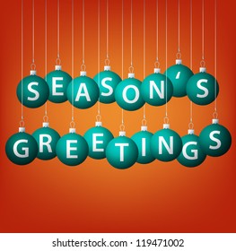 Season's Greetings hanging bauble card in vector format.